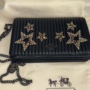 Coach 1941 Foldover Chain Clutch Crystal Star Embellishment In Black 31871